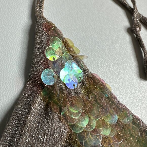 CKM Y2K Metallic Sequin Halter Top M Tie Neck Glitter Sparkle McBling Glam - Picture 7 of 13